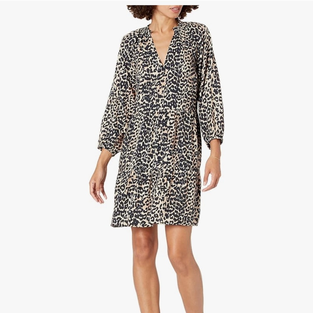 Leopard Print V-Neck Long Sleeve Dress